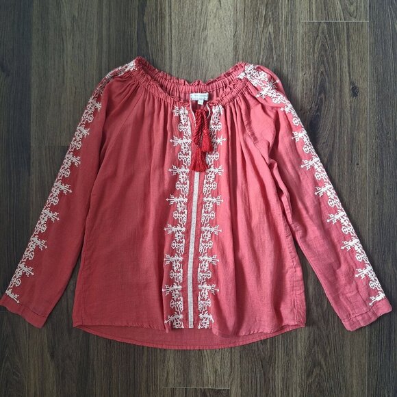 💙 World Market Embroidered Oversized Lightweight Boho Peasant Blouse Size S/M 1 - Picture 8 of 8